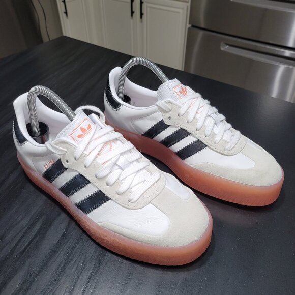 Adidas Samba Sambae Women's Cloud White/Core Black/Semi Coral Gum Sole Sneakers - Picture 12 of 16